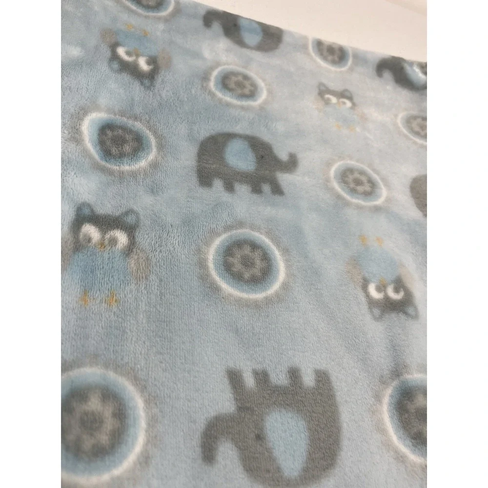 HTF Blankets & Beyond Baby Blanket Blue And Grey Elephant Owl Circles Plush Read